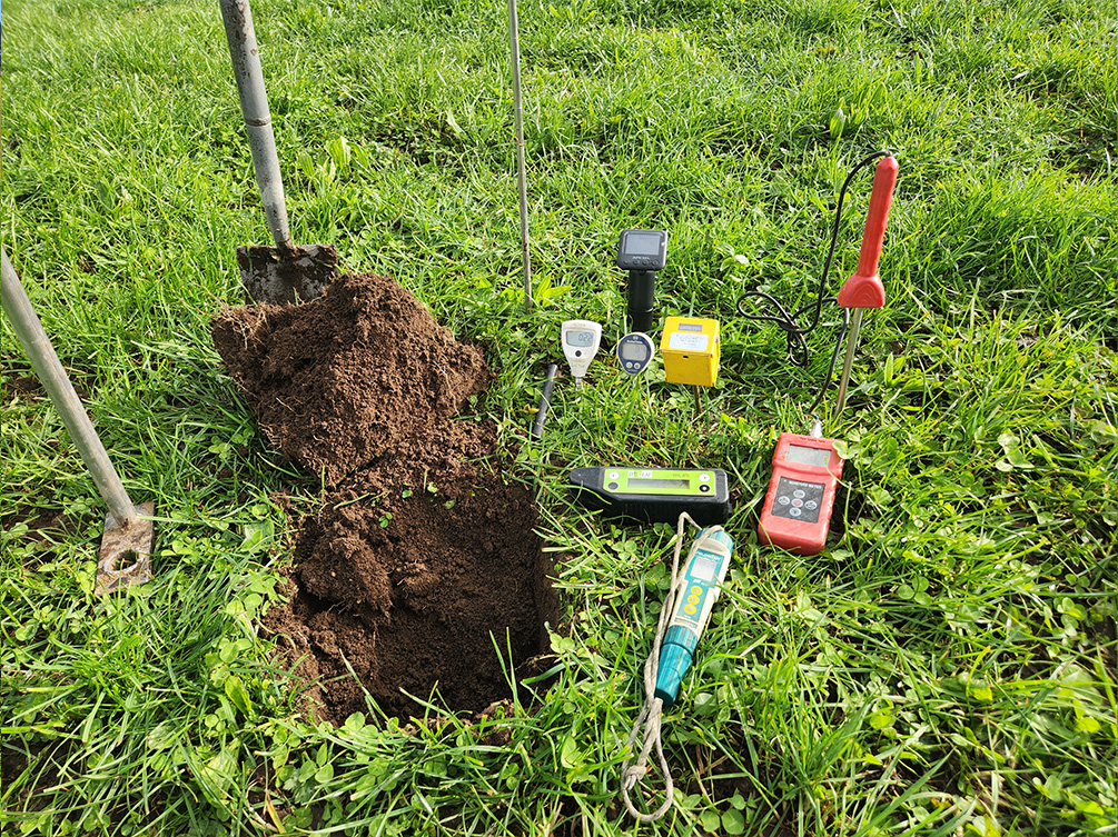 Reviewing soil test results on farm